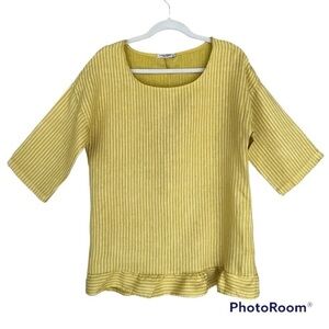 Lungo L’arno Linen Tunic Top Yellow Stripe Ruffle Hem Made Italy L